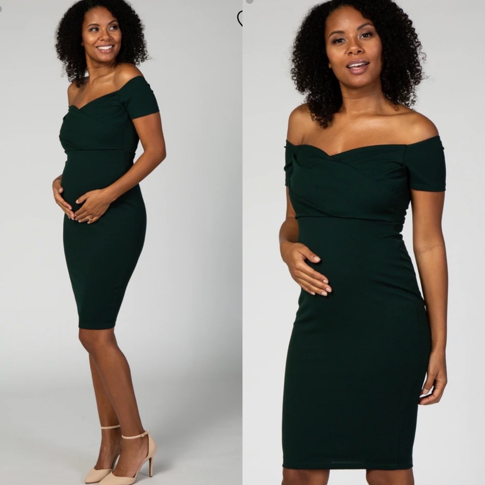PinkBlush Forest Green Sweetheart Neckline Off Shoulder Maternity Fitted Dress